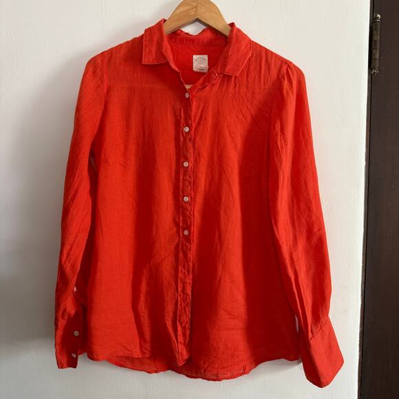 J. CREW | Red Orange 100% Linen The Perfect Button down Shirt | Size 2 - Picture 1 of 6